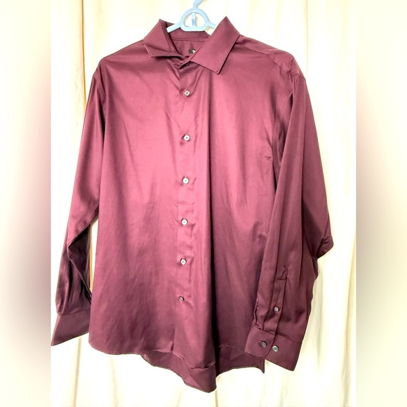 Kenneth Cole AWEARNESS Non-Iron Slim Fit Mens Sz 16 1/2 32/33 Stretch in Wine - Picture 2 of 5